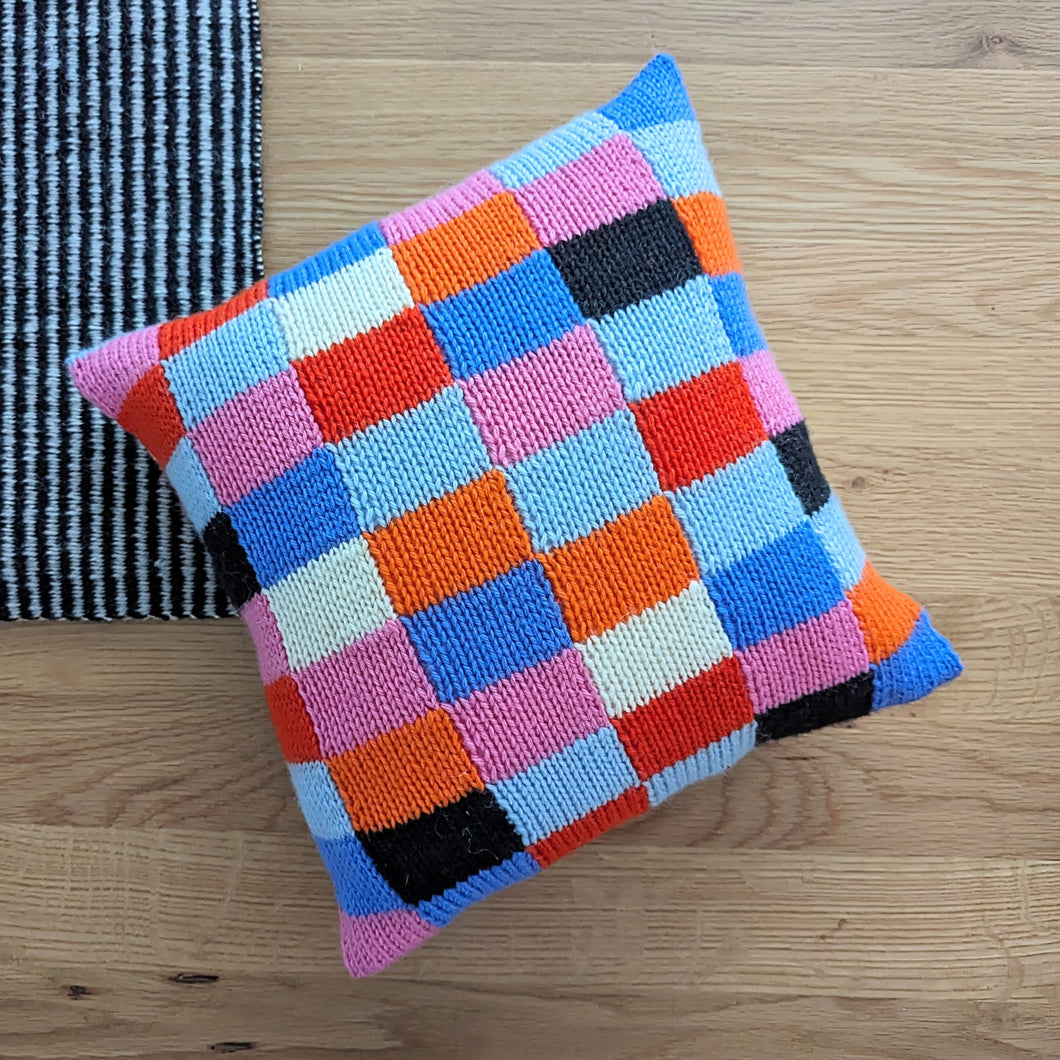 Intarsia Multicolored Hand Knit Pillow - One of a Kind